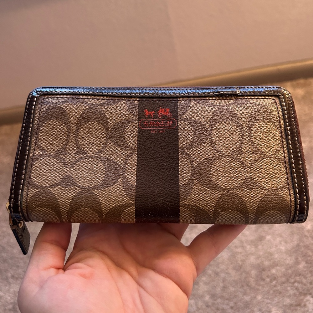 Coach Tan and Black Signature Wallet